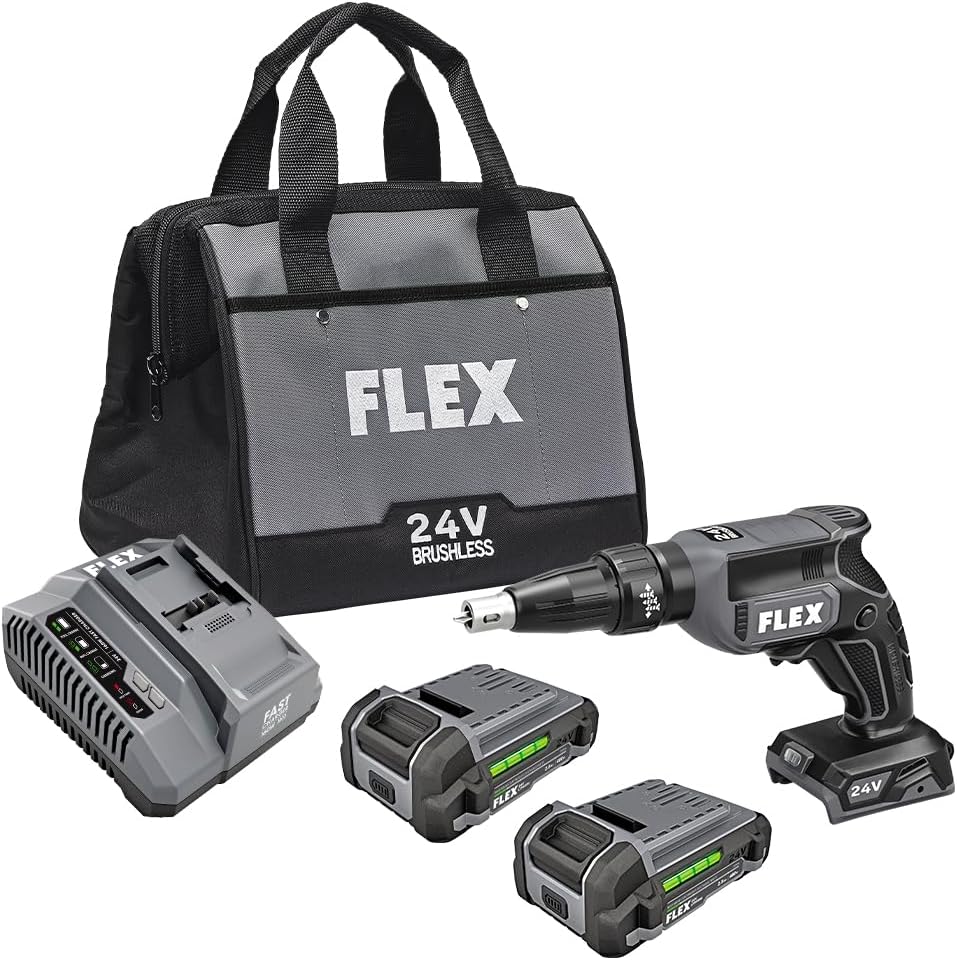 FLEX 24V Brushless Cordless Drywall Screw Gun Kit with (2) 2.5Ah Lithium Batteries and 160W Fast Chargers - FX1611-2AA