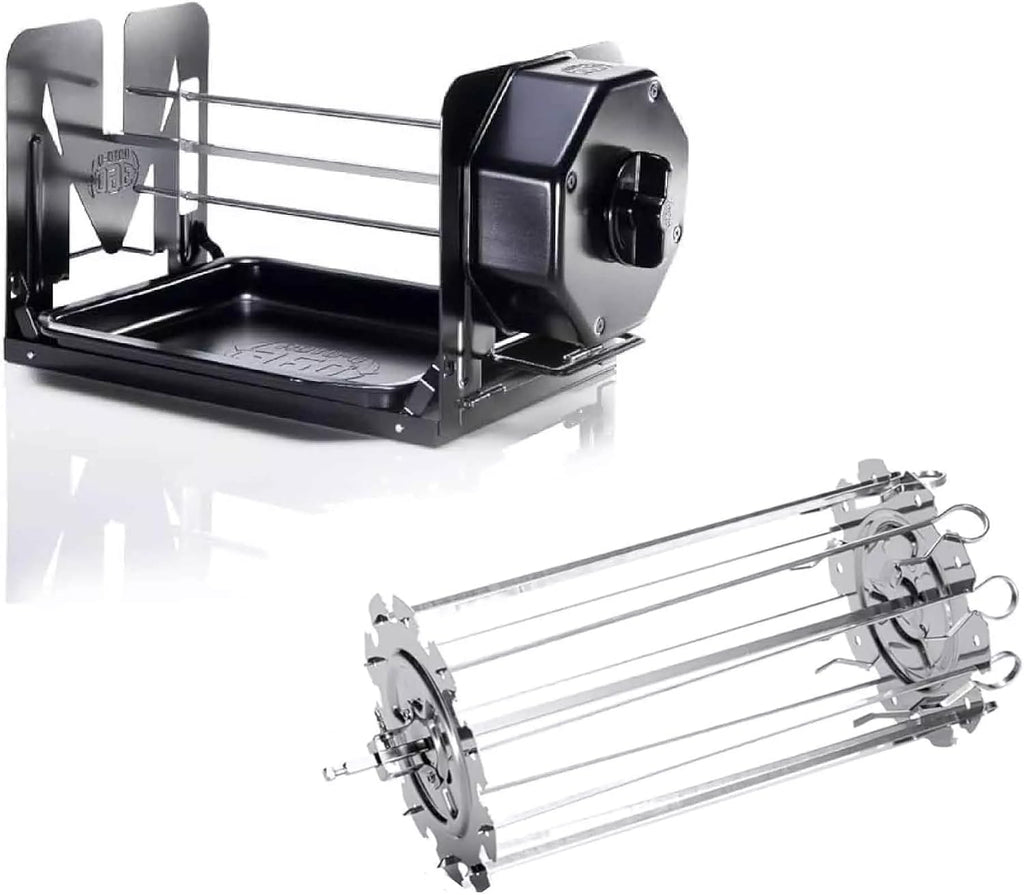 ROTO-Q 360 Non-Electric Rotisserie Kit with 10-Piece Skewer Set - Cordless Spit Roaster for Grills, Ovens, Smokers, BBQs - Indoor & Outdoor Cooking (Black)