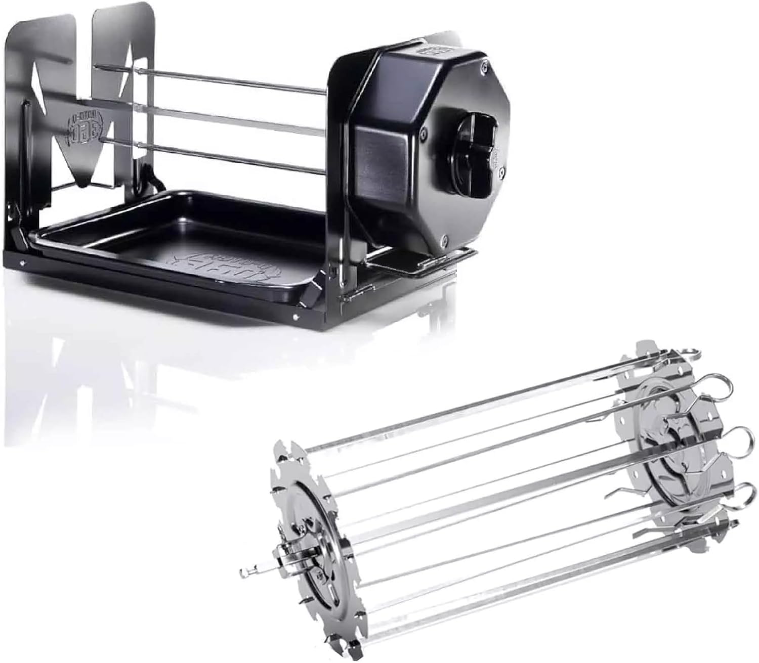 ROTO-Q 360 Non-Electric Rotisserie Kit with 10-Piece Skewer Set - Cordless Spit Roaster for Grills, Ovens, Smokers, BBQs - Indoor & Outdoor Cooking (Black)