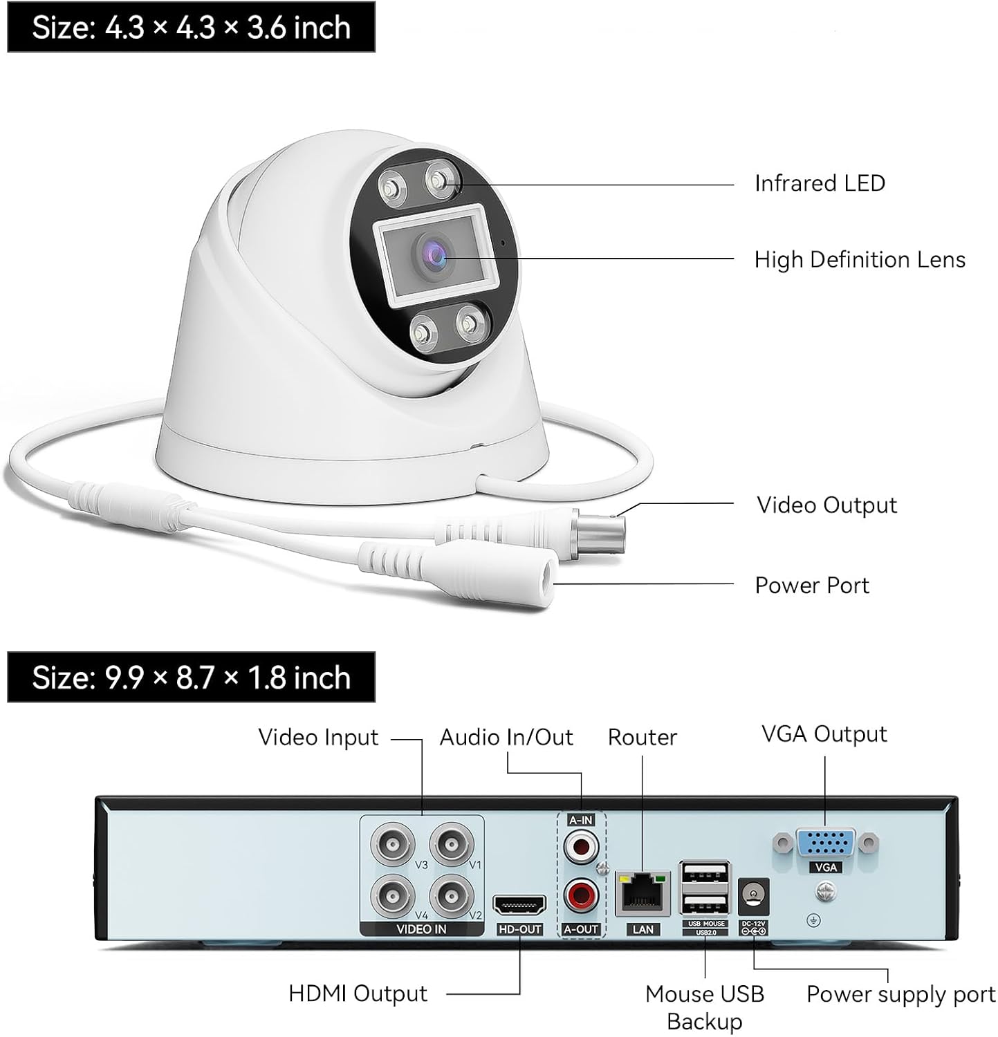 5MP Lite Security Camera System with 500G Hard Drive, 4 Channel AHD TVI DVR Recorder, 4pcs HD Indoor Outdoor Wired Surveillance CCTV Dome Cameras, Smart Motion Detection, Night Vision