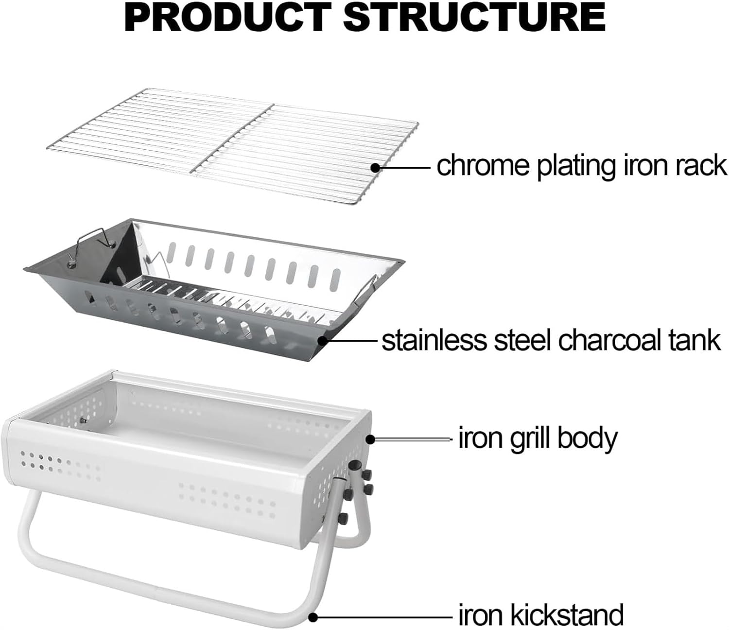 Portable Charcoal Grill Tabletop Charcoal Grill with Handle Portable BBQ Grill Outdoor Barbecue Grill for Camping Picnic BBQ Grill for Outdoor(White)