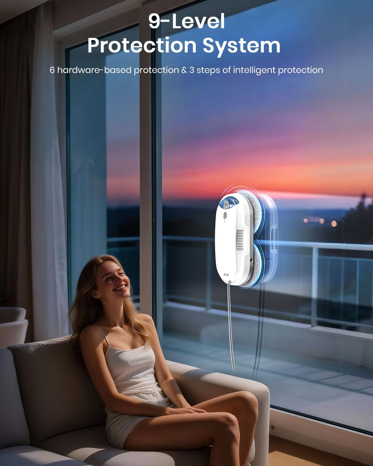 BNZ Smart Window Cleaning Robot, Twin Turbo & Dual Auto-Spray Window Cleaner with Multiple Safety System, AI Path Planning, Frameless Edge Detection, K1 (White)