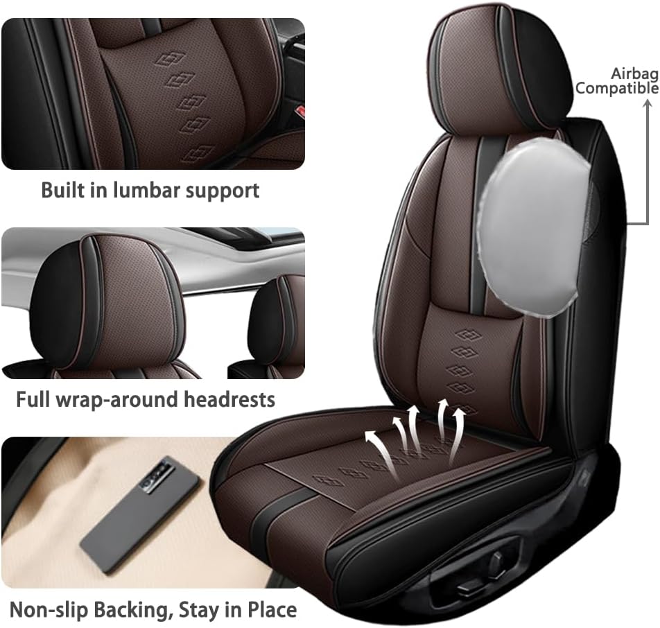 Full Set Seat Covers for Acura RDX 2007-2024 2025,Leather Car Seat Cover,Soft Seat Cushion Covers with Airbag,Waterproof Automobile Seat Protectors for RDX(Black Coffee,Standard)