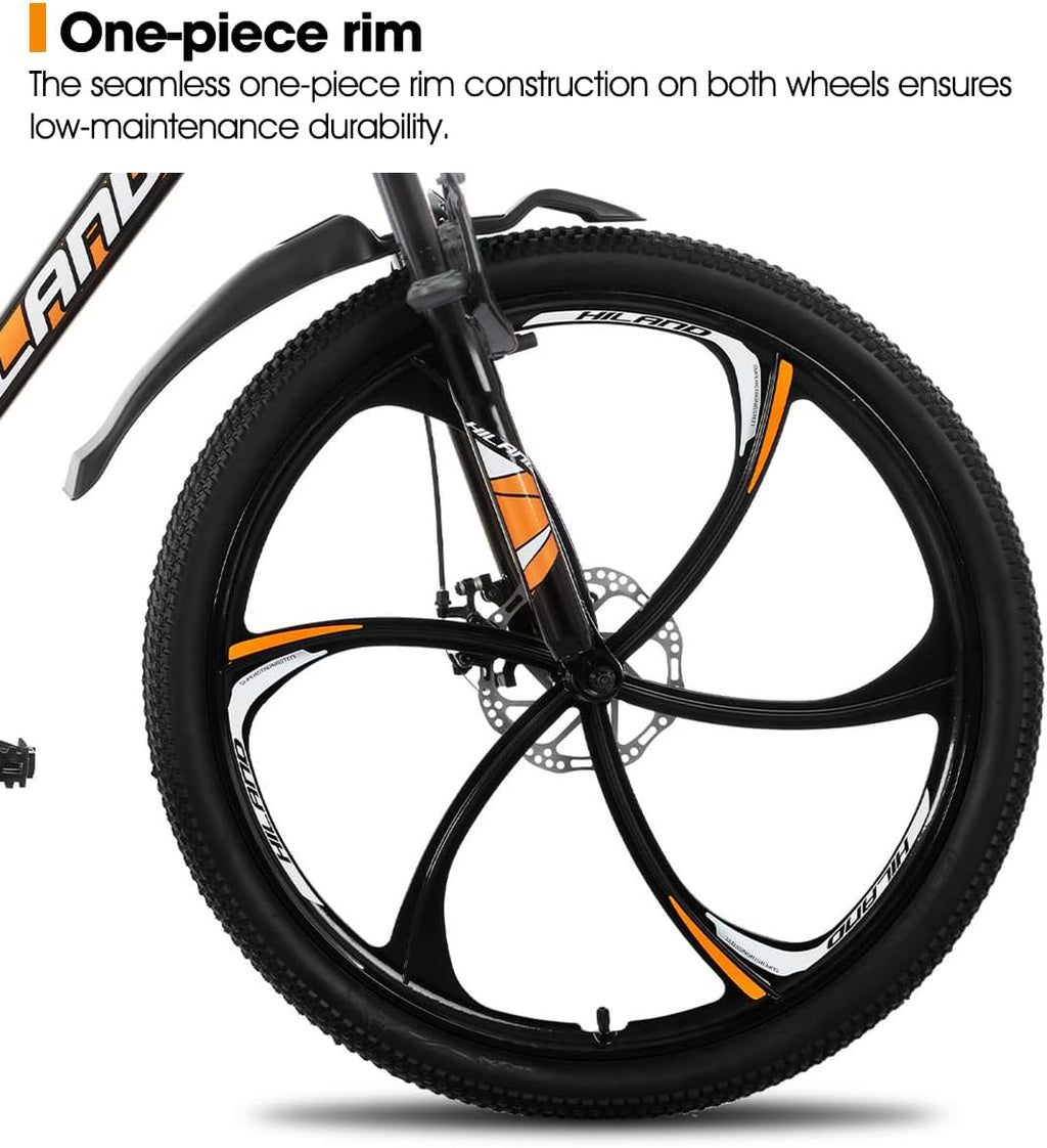 HILAND 26' MTB Mountain Bike for Men Women Adults, 18-Speed, Disc Brake, Lightweight Aluminum Frame, 3/6 Spoke Wheel
