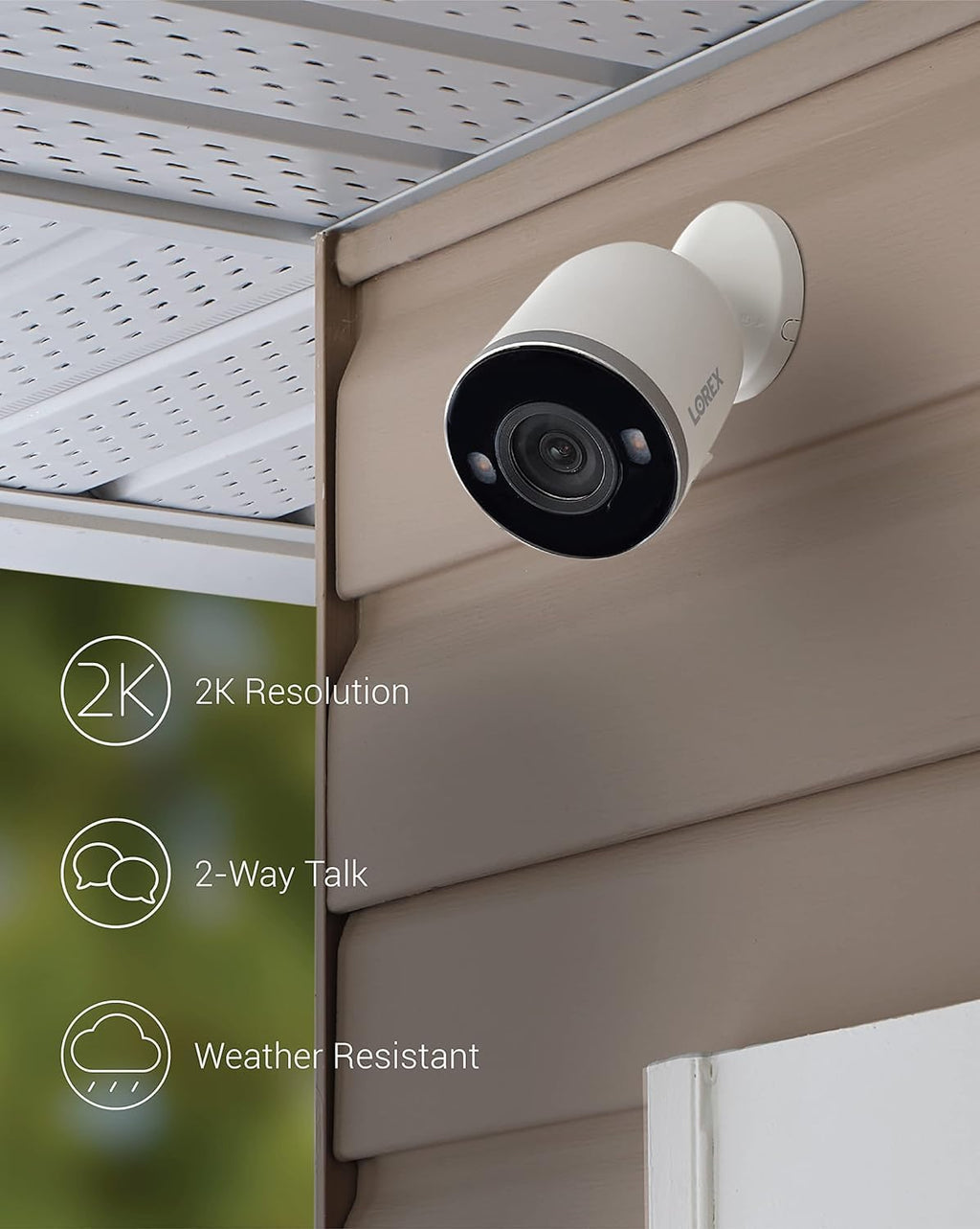 Lorex 2K Indoor/Outdoor Spotlight Camera | No Monthly Fees | 32GB MicroSD Included | Color Night Vision | 2-Way Talk | Person, Vehicle, & Animal Detection | IP65 Weatherproof | White