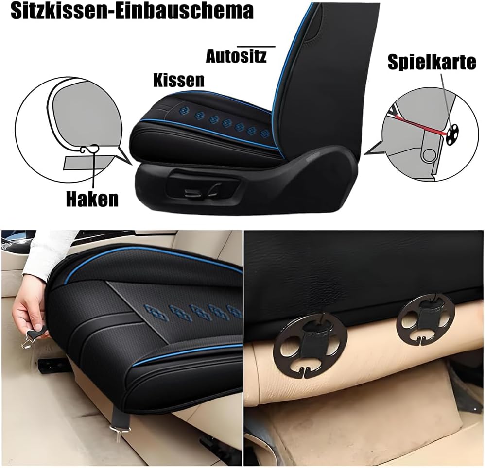 Car Seat Covers for Journey,for Dodge Journey 2009-2020,Leather Front Seat Covers,Airbag-Compatible Car Seat Protectors,Waterproof Seat Cover for Cars(Black+Blue,2PCS/with Pillows)