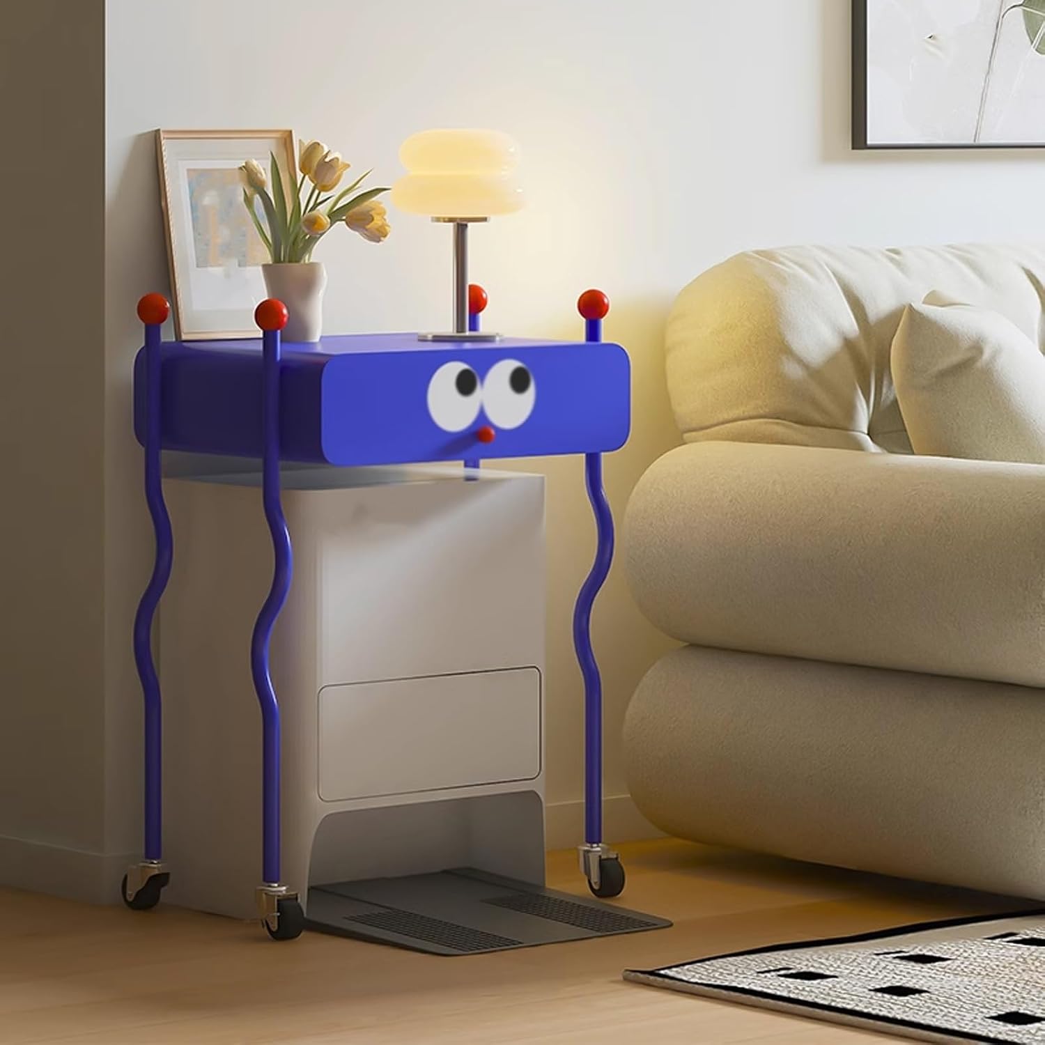 Metal Storage Cabinet 20 Inches Wide for Robot Vacuum and Mop Self Emptying, Robot Vacuum Stand Cabinet Vacuum Garage Hiding Cabinet Side Table for Living Room