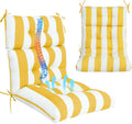 Outdoor High Back Chair Cushions 2-Pack, 44'x22'x 4' Fade-Resistant Waterproof Tufted Pads with Ties for Patio Rocking & Adirondack Chairs (Yellow White)