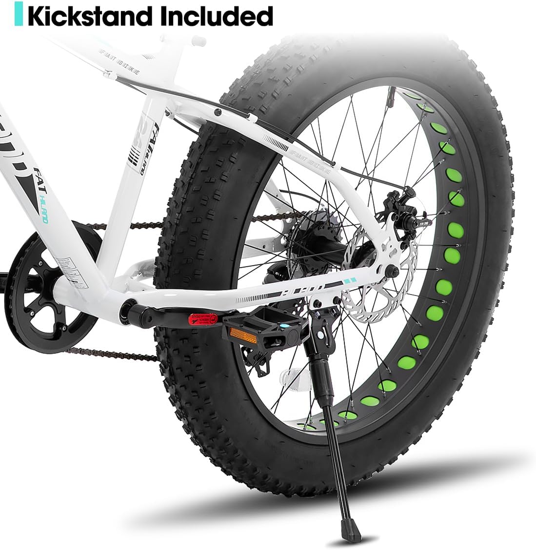 HILAND 24 26 Inch Fat Tire Mountain Bike for Men and Women, High Carbon Steel Frame Beach and Snow Wide Tire Adult Bicycle, 7-Speed and Dual-Disc Brake MTB