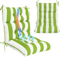 Outdoor High Back Chair Cushions 2-Pack, 44'x22'x 4' Fade-Resistant Waterproof Tufted Pads with Ties for Patio Rocking & Adirondack Chairs (Green White)