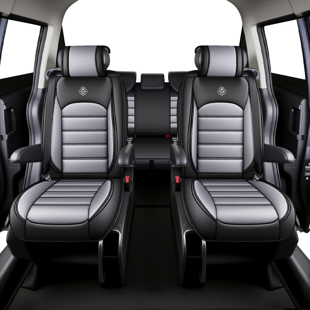 JOJ Car Seat Cover for Cadillac XT6 Seat Covers for Cars 2020-2026,Leather Waterproof Car Seat Covers Full Set,All Weather Tech Car Seat Protector,7 Seats Black Gray