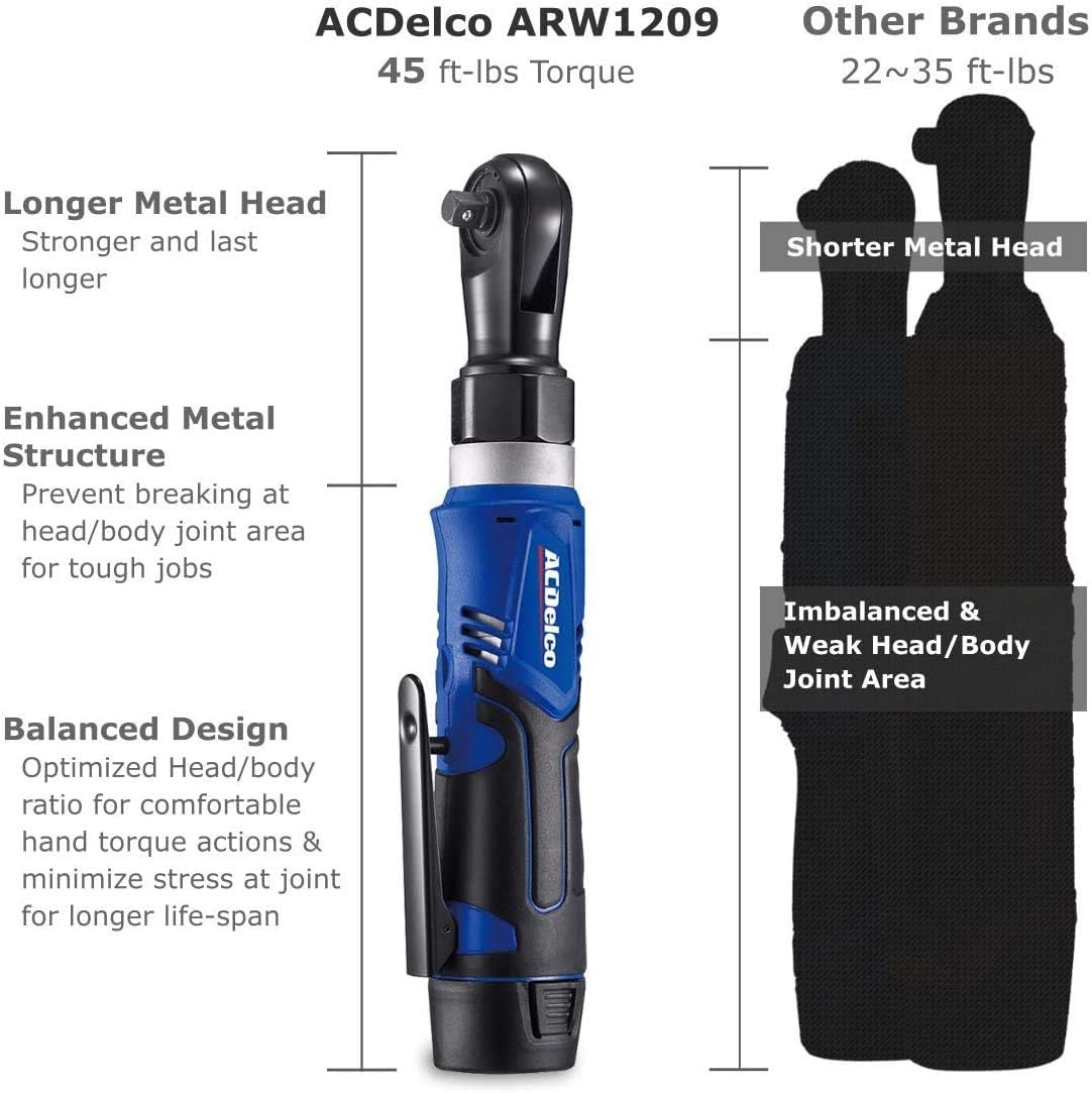 ACDelco G12 Series 12V Cordless Ratchet Combo Kit, 3/8' (45 ft-lbs) & 1/4' (30 ft-lbs), Electric Ratchet Wrench with (1) Li-ion Battery and Charger, 240 RPM, 2-Tool Set with Canvas Bag, ARW1209-K9