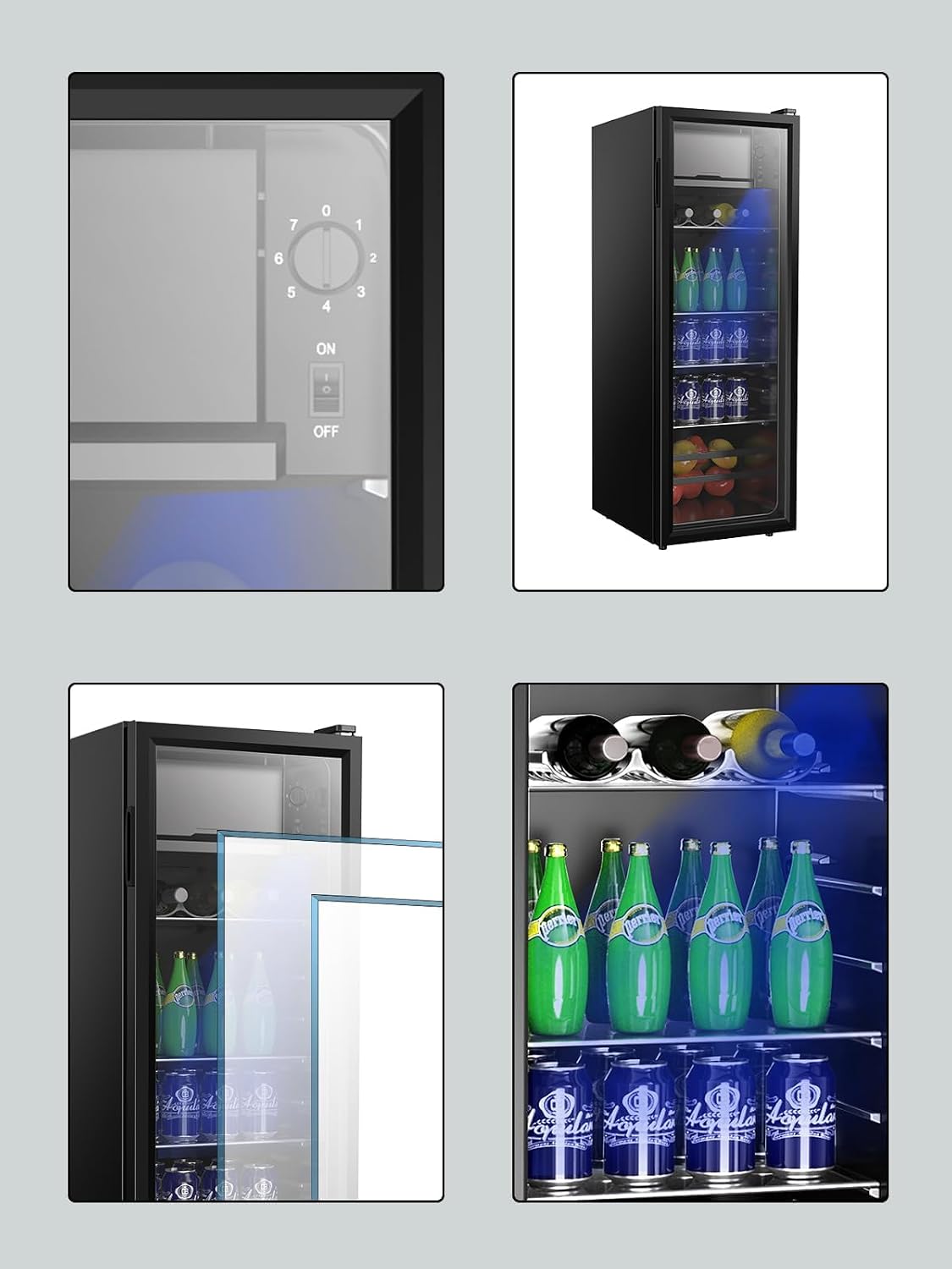 KRIB BLING Beverage Refrigerator with Freezer 180 Can Freestanding Beverage Cooler with Adjustable Shelving Glass Door for Beer Soda or Wine Perfect for Home Office or Bar Black (KB03-FLB-120)
