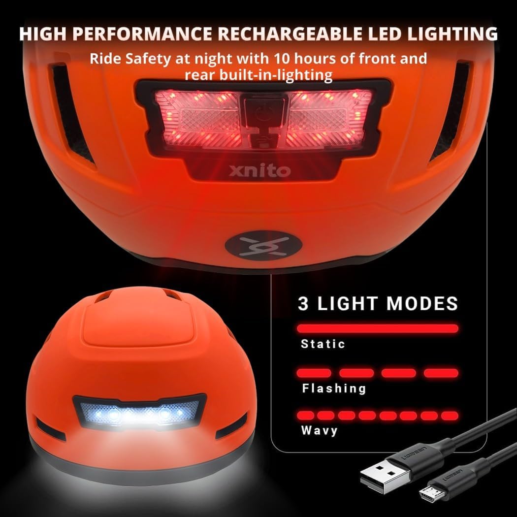XNITO Bike Helmet with LED Lights - Urban Bicycle Helmet for Adults, Men & Women - CPSC & NTA-8776 Dual Certified - Class 3 E-Bikes, Scooters, Onewheel, Commuter, Mountain