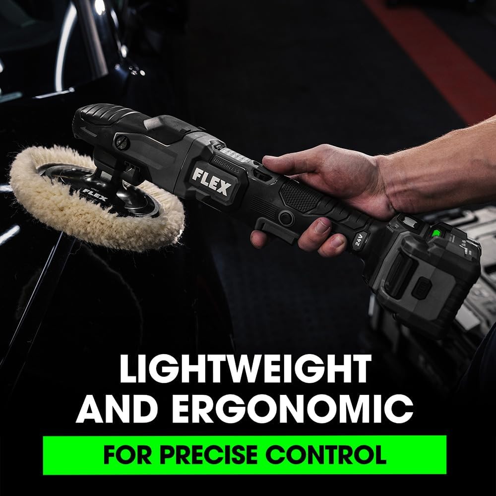 FLEX 24V Brushless Cordless Rotary Polisher Kit, Variable Speed, 6-Inch, Ideal for Detailing, Body Shop & Repair, w/ (2) 5.0Ah Lithium Batteries & 160W Fast Charger - FX3311-2C