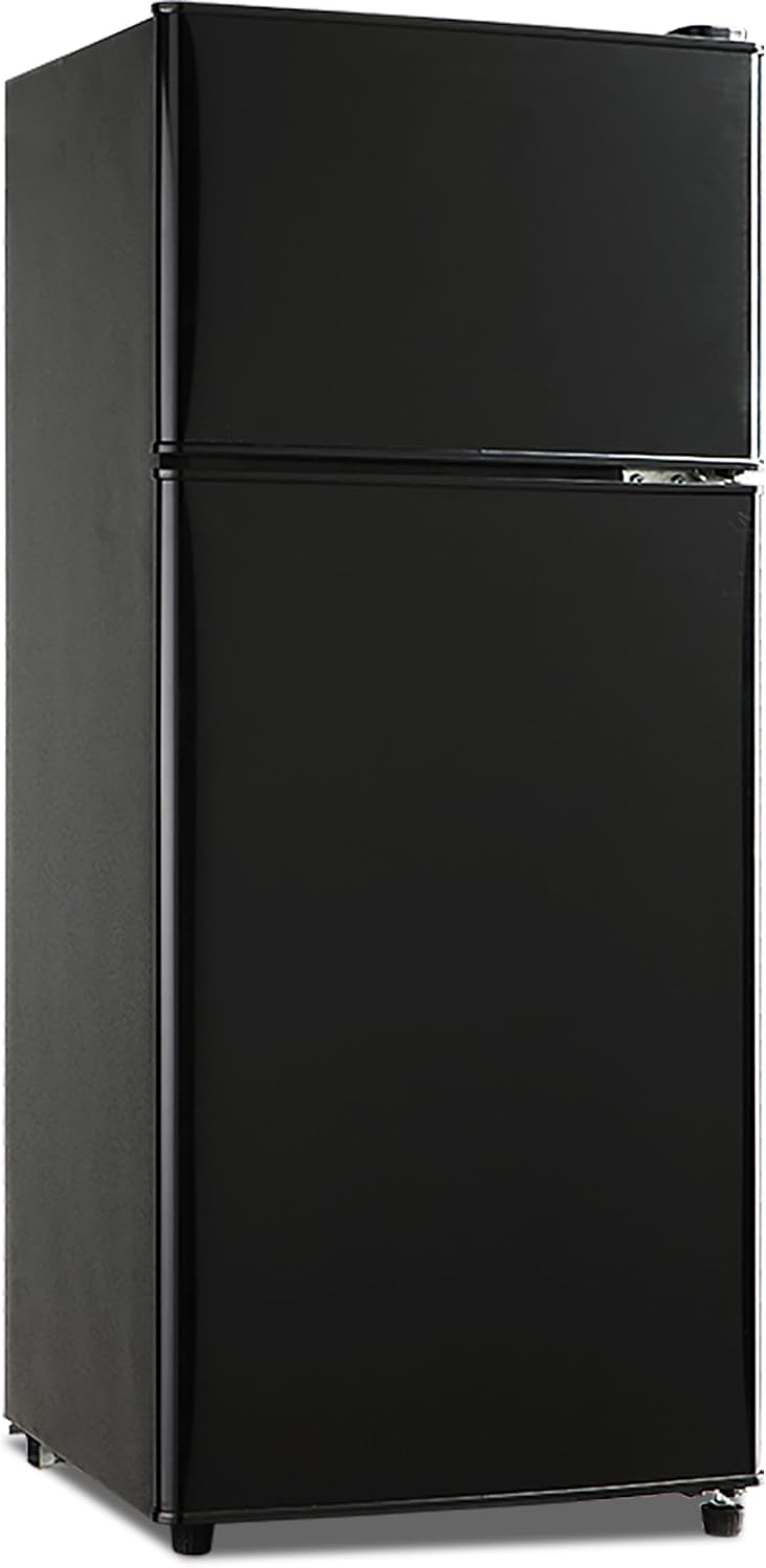 Anukis Compact Refrigerator 4.0 Cu Ft 2 Door Mini Fridge with Freezer For Apartment, Dorm, Office, Family, Basement, Garage (Black, 3.8 Cu.Ft)
