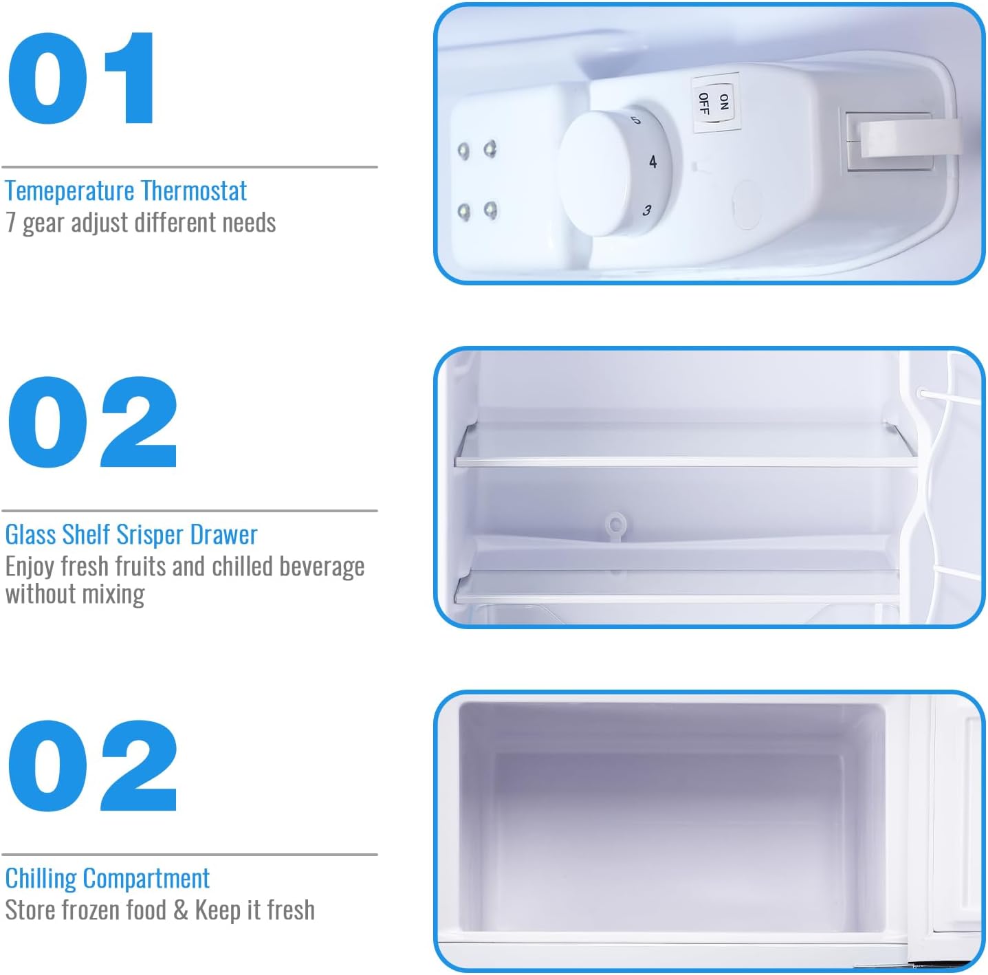 WANAI 3.5 Cu.ft Retro Mini Fridge with Freezer Small Retro Dual Door Refrigerator Freestanding Compact Refrigerator with Freezer 2 Door Mini Fridge for Bedroom, Dorm, Office Blue