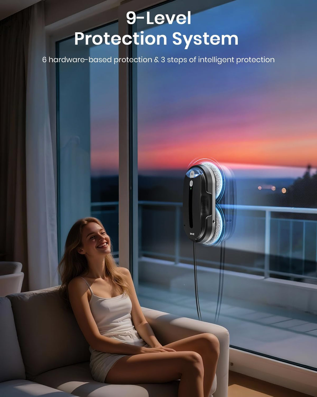 BNZ Smart Window Cleaning Robot, Twin Turbo & Dual Auto-Spray Window Cleaner with Multiple Safety System, AI Path Planning, Frameless Edge Detection, K1 (Matt Black)
