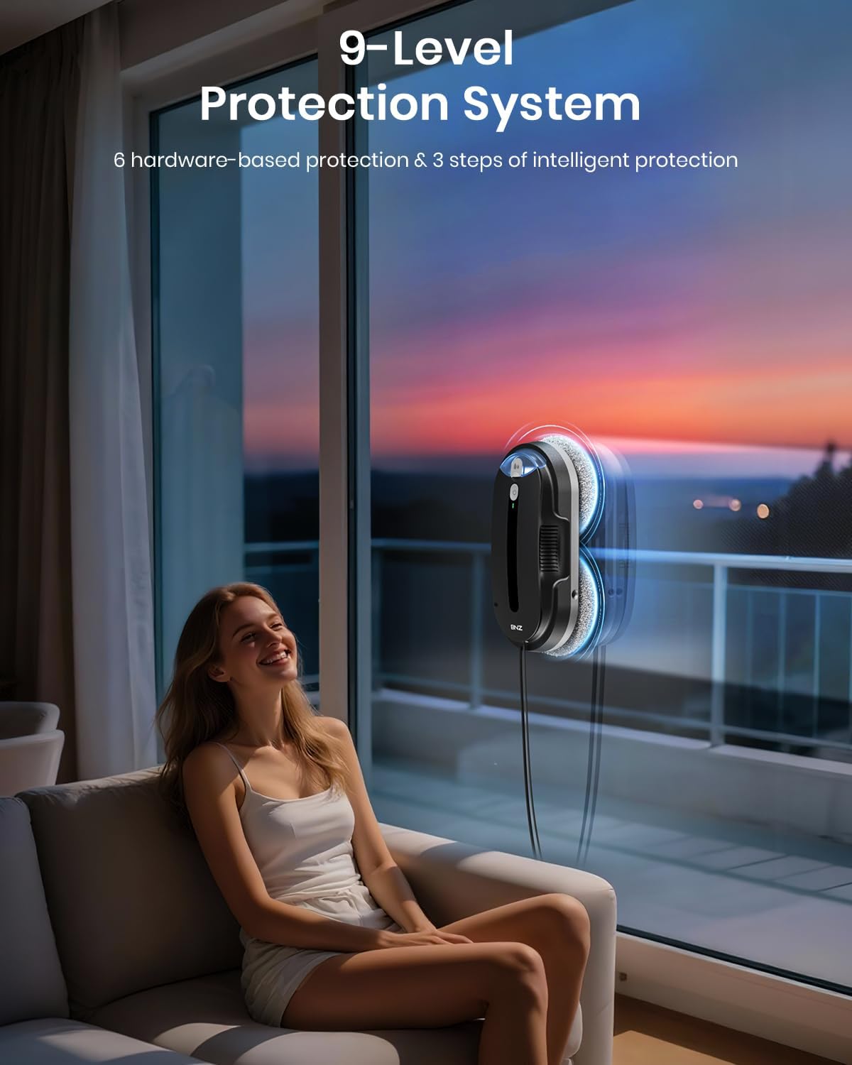 BNZ Smart Window Cleaning Robot, Twin Turbo & Dual Auto-Spray Window Cleaner with Multiple Safety System, AI Path Planning, Frameless Edge Detection, K1 (Matt Black)