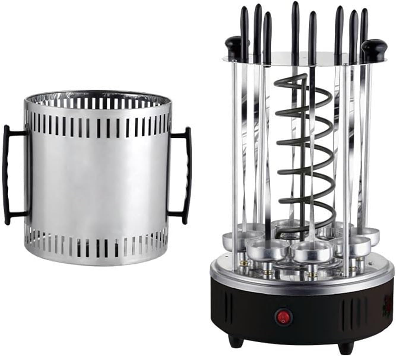 Electric Vertical Rotisserie Grill, Smokeless BBQ Rotating Rotisserie with Timer, Automatic Grill for Kebabs, 8 Forks Included, Perfect for Outdoor Cooking and Family Gatherings