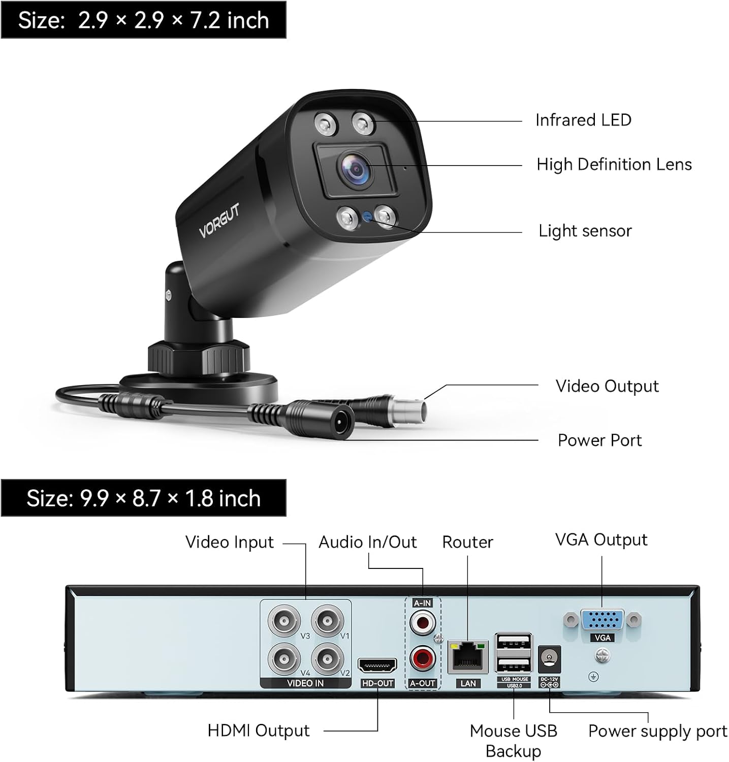 Wired Security Camera System Outdoor, 4pcs Surveillance CCTV Bullet Cameras for Home Security, 4CH AHD TVI 5MP Lite DVR Recorder with 500G HDD, Motion Detection, Night Vision, Waterproof