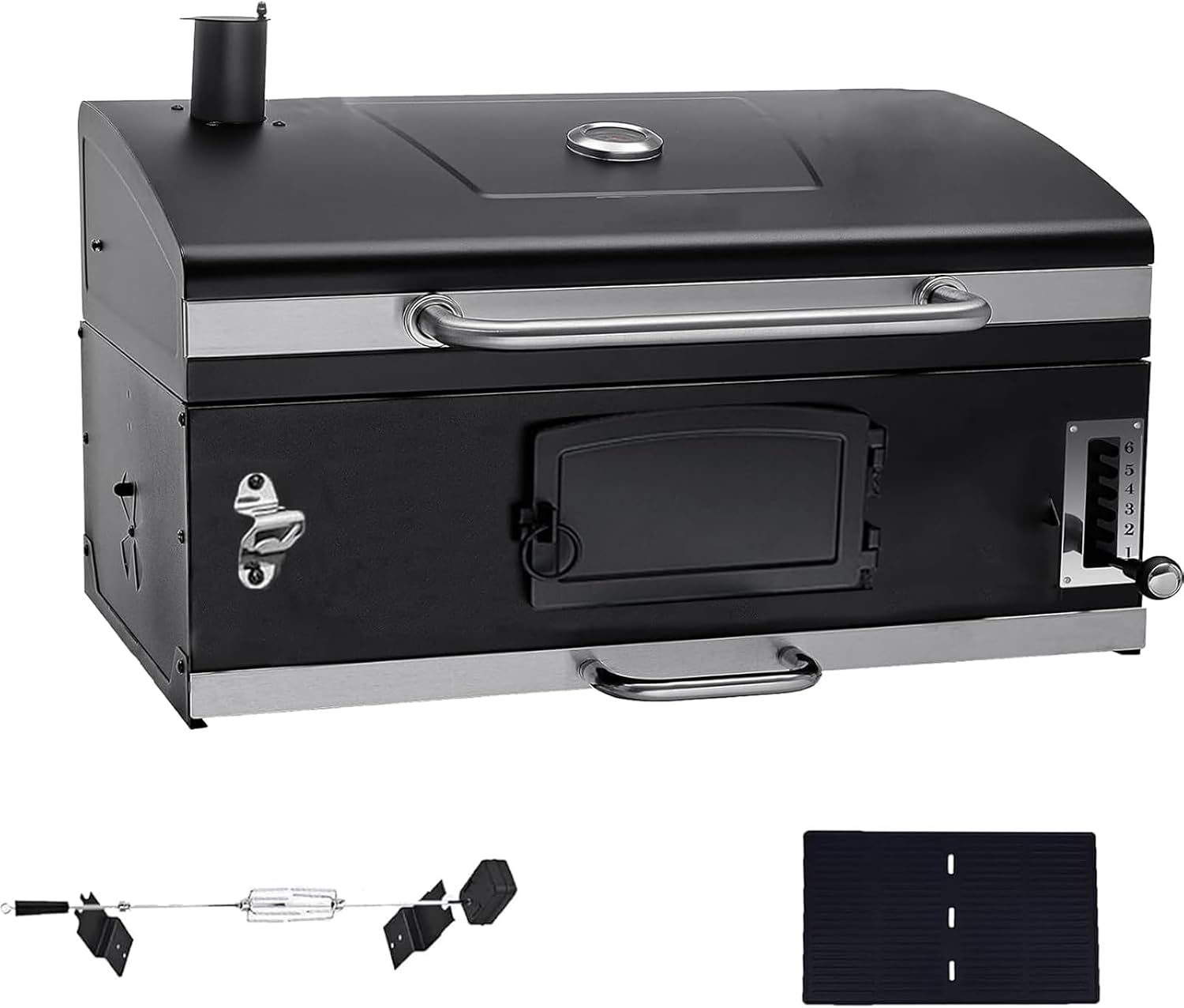 Built In Grill, 29-Inch Oversize Cooking Area Charcoal Grill, Electric rotating grill fork and Height-adjustable Charcoal Trays Outdoor Kitchen,Perfect for Outdoor Patio (Charcoal barbecue grill kit)
