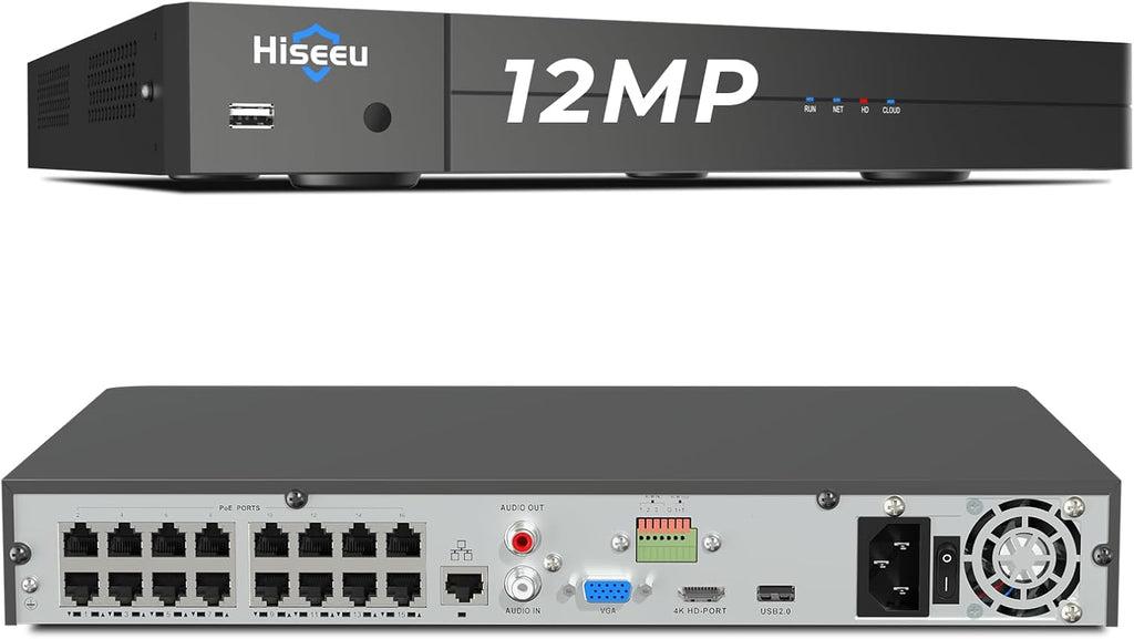 Hiseeu 12MP 16CH PoE NVR Network Video Recorder for Home Security Camera System, Work with 12MP/8MP/5MP/4MP/3MP/1080P PoE Security Camera, Motion Detect,24/7 Recording, Smart Playback, No Hard Drive