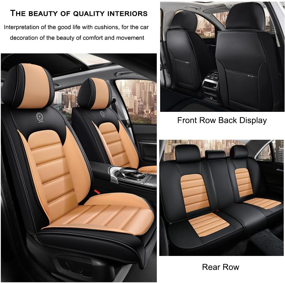 5 Seat Covers for Mini Cooper/Countryman/One Leather Car Seat Covers Waterproof Non-Slip Soft Seat Protectors Comfort Auto Seat Covers with Airbag（Standard,Black+Orange）