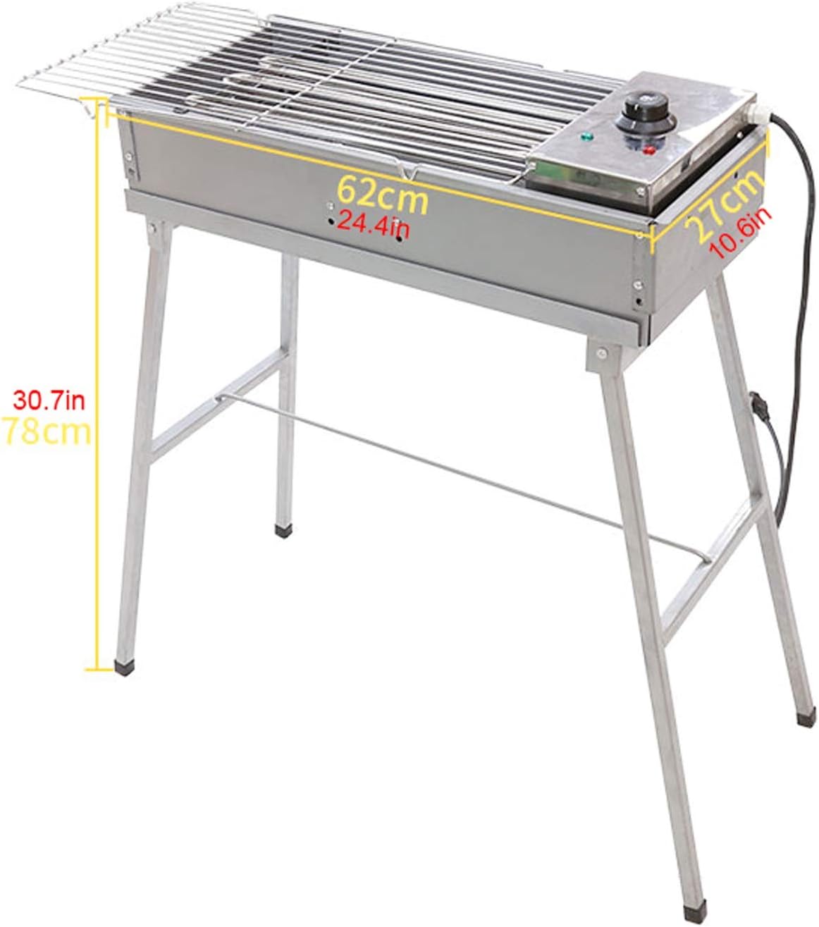 Grill for Outdoor Electric and Charcoal Barbecue Grill Large Zinc Alloy BBQ Grill Indoor and Outdoor Smokeless Charcoal Grill with Strong Legs,2800W, 24.4'×10.6'×30.7' Barbecue Grill