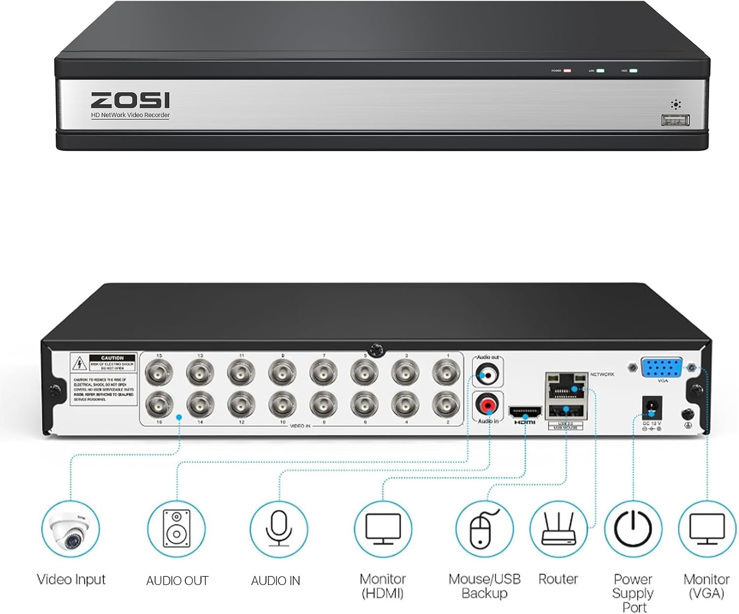 ZOSI 16 Channel H.265+ DVR for Security Camera, 1080p Hybrid 4-in-1 CCTV DVR Surveillance System(Analog/AHD/TVI/CVI), Motion Detection, Mobile Remote Control, Email Alarm (No Hard Drive Included)