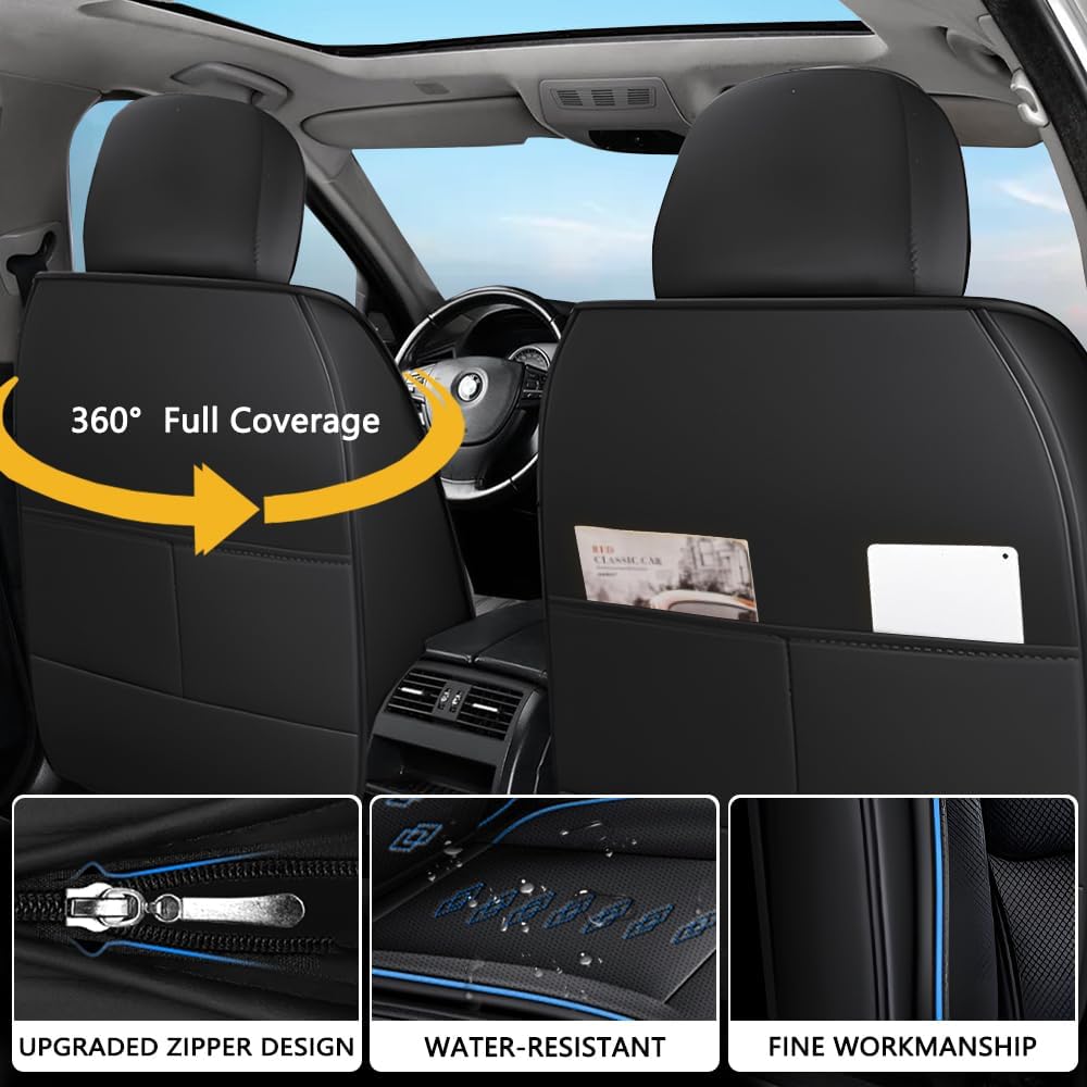 Full Set Seat Covers for Lexus LS 400 1995-1999,Leather Car Seat Cover,Soft Seat Cushion Covers with Airbag,Waterproof Automobile Seat Protectors for LS 400(Black Blue,Standard)