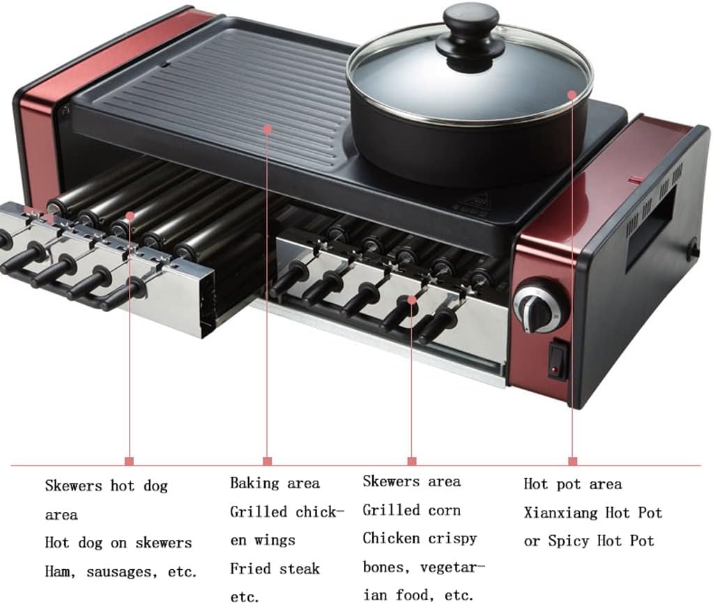YYDS Hot Pot Household Automatic Rotating Electric Barbecue Grill Removable Hot Pot Roasting and Shabu One-Piece Pot Electric Grill (Color : Red)