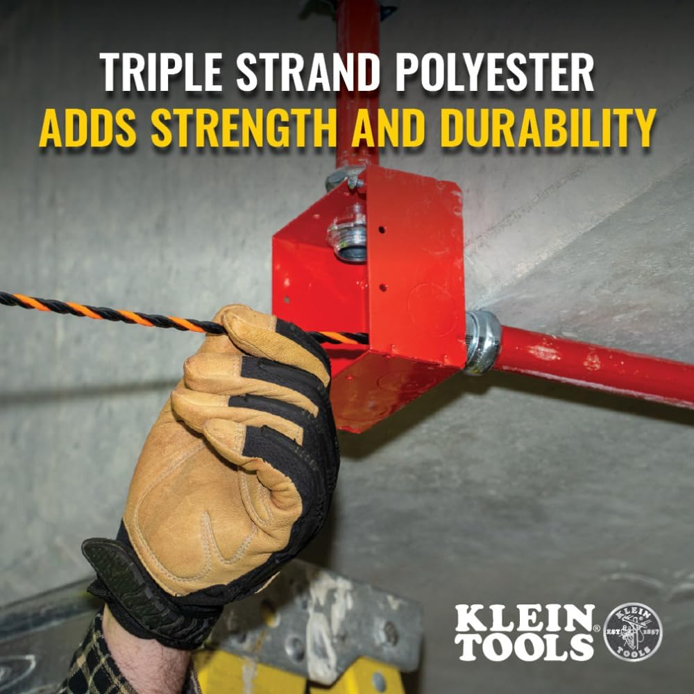 Klein Tools 50376 150-Foot Fish Tape, High-Flex Polyester, 3 Strand Braided Wire Puller Electrical Fish Tape with Non-Conductive Tip