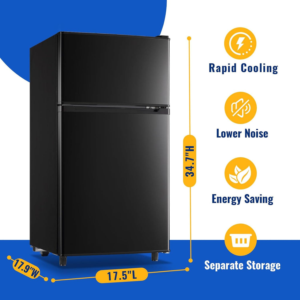 WANAI 3.5 Cu.Ft Mini Fridge With Freezer Freestanding Refrigerator with Freezer,7 Level Adjustable Thermostat Removable Shelves Small Refrigerator for Office Dorm Apartment Black
