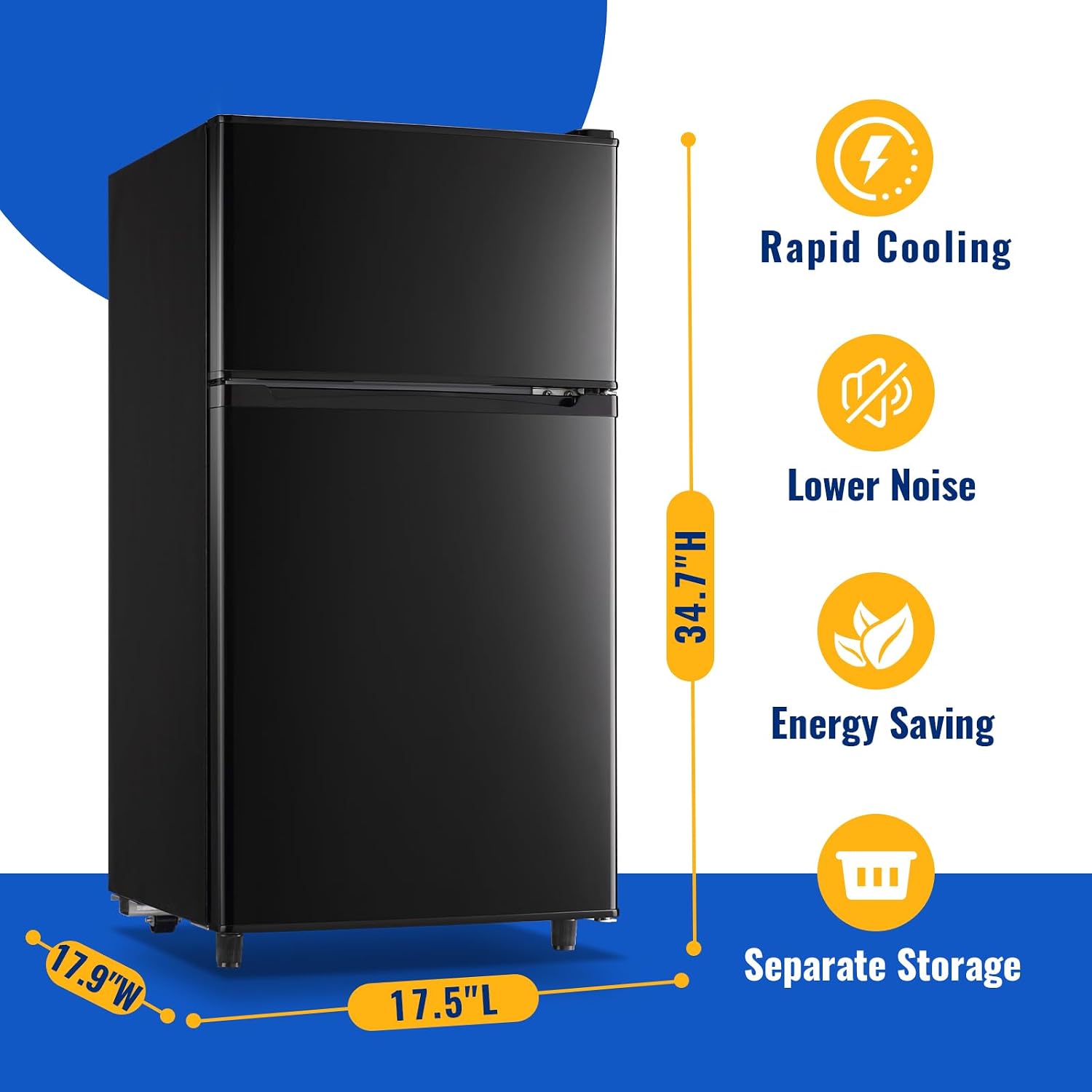 WANAI 3.5 Cu.Ft Mini Fridge With Freezer Freestanding Refrigerator with Freezer,7 Level Adjustable Thermostat Removable Shelves Small Refrigerator for Office Dorm Apartment Black