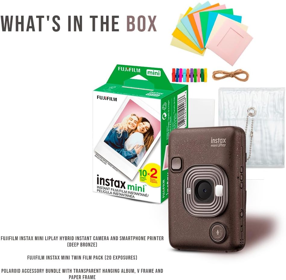 Fujifilm INSTAX MINI LIPLAY C Bronze VN EX D US Bundle with Film (20exp), and Accessory Kit (3 Items)