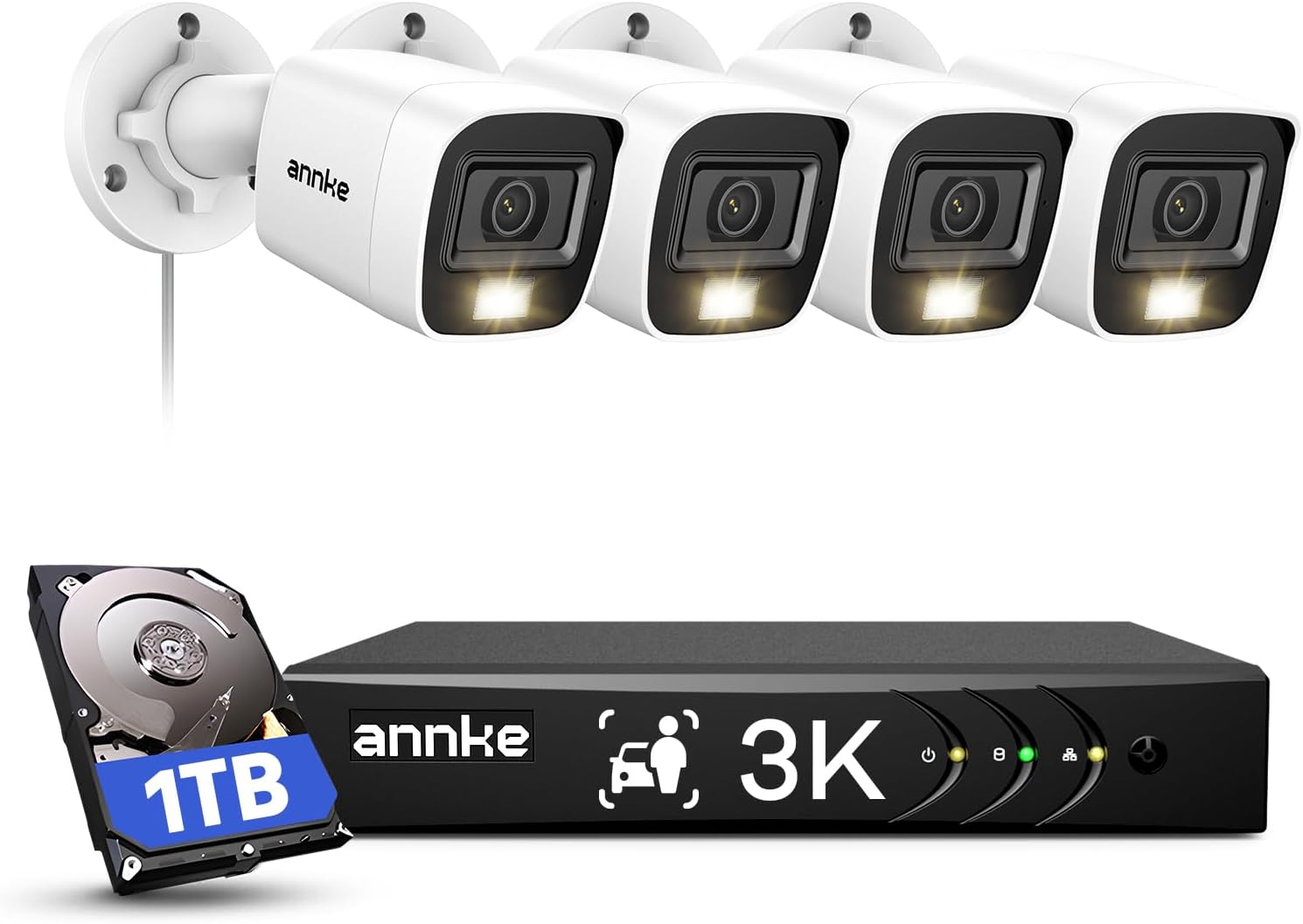 ANNKE 8CH 3K Security Camera System, 8 Channel Surveillance DVR, 4x 5MP 2960*1665 CCTV Cams with Audio, Dual Light, Built-in Mic, AI Human/Vehicle Detection, IP67, Color Night Vision, 1TB Hard Drive