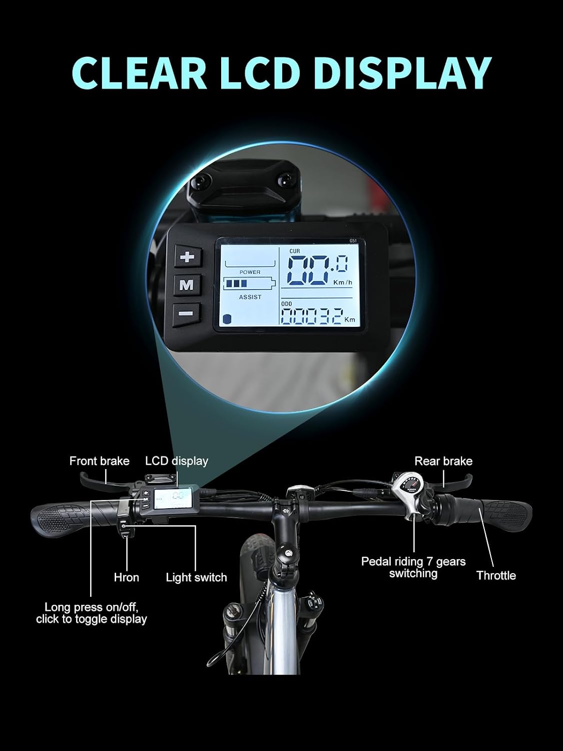 F01 Electric Bike for Adults with 1000W Motor, 48V 18.2AH Removable Battery, 26' Electric Bicycle Fat Tire E-Bike 30MPH Mountain Beach Snow E-Bike, 7 Speed Gear.Safety Tested to UL 2849