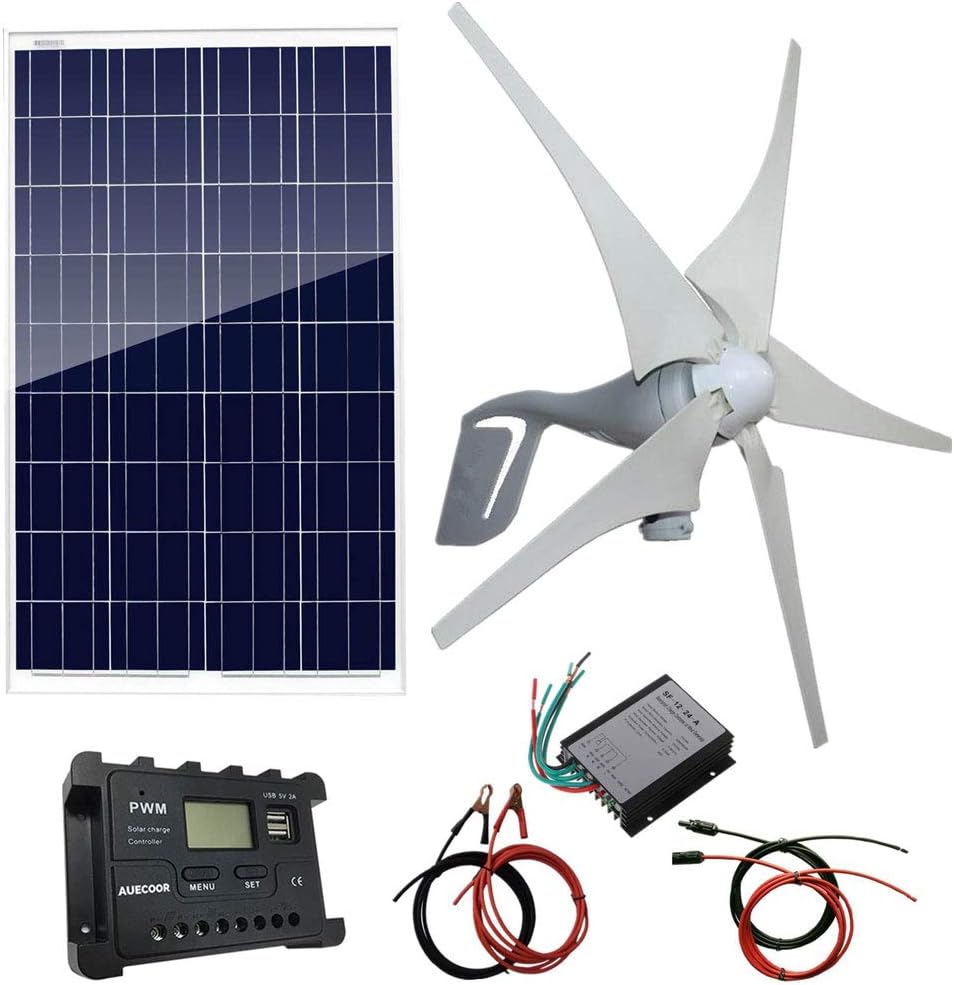 500W Hybrid Solar kit : 12V 400Watt Wind Turbine Generator + 100W Polycrystalline Solar Panel+ Accessories Boat Farm Home RV Off Grid System Charging 12V Battery