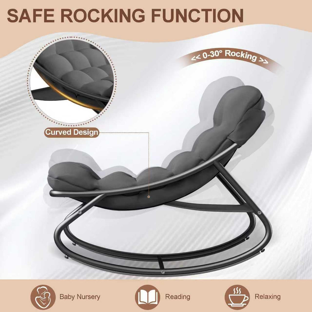 Outdoor and Indoor Rocking Chairs, Comfy Patio Chair, Rocking Chair with Ottoman and Sturdy Metal Frame, Balcony Chairs with Thickened Cushion, Silla Mecedora for Patio Porch Garden Living (Grey)
