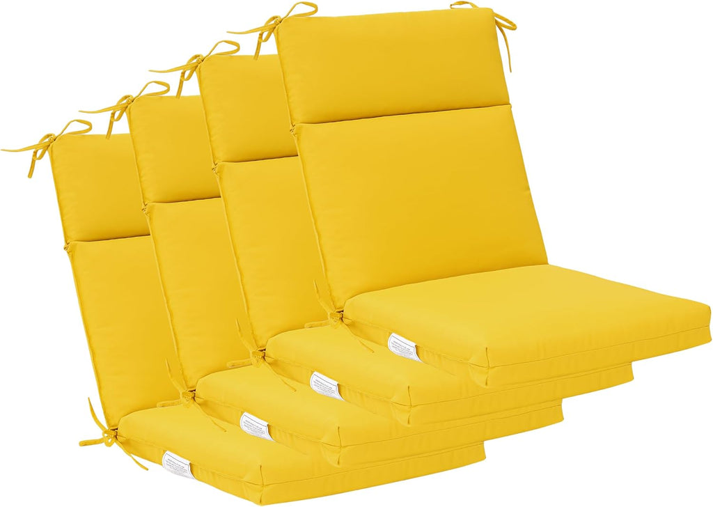 QILLOWAY High Back Outdoor Dining Chair Cushions Set of 4, Weather Resistant Foam Patio Chair Cushions,Yellow