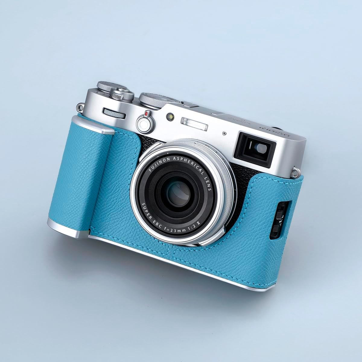 Camera Half Case for Fujifilm Fuji X100VI,Vintage Metal Genuine Leather Instant Camera Protective Cases Stylish Portable Shockproof (BlueS)
