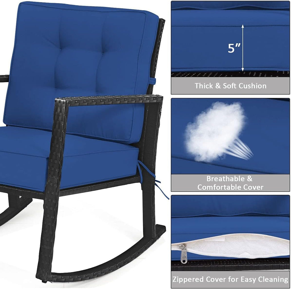 HAPPYGRILL Wicker Rocking Chair, Outdoor Patio Glider Chair with Heavy-Duty Frame, Thick Cushion, Rattan Rocking Chair for Backyard Garden Porch