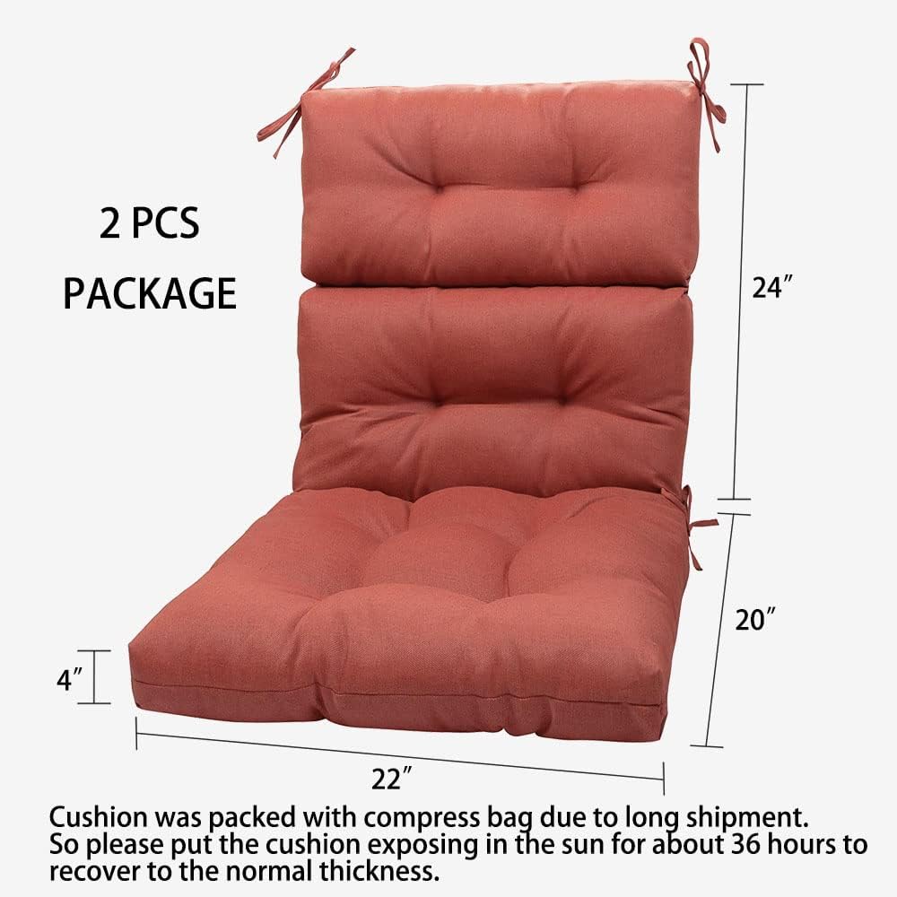 Magpie Fabrics Indoor/Outdoor Tufted High Back Chair Cushion Set of 2, Waterproof Deep Seating Rocking Chair Outdoor Chaise Lounge Sun Lounger Chair Cushions(Coral)