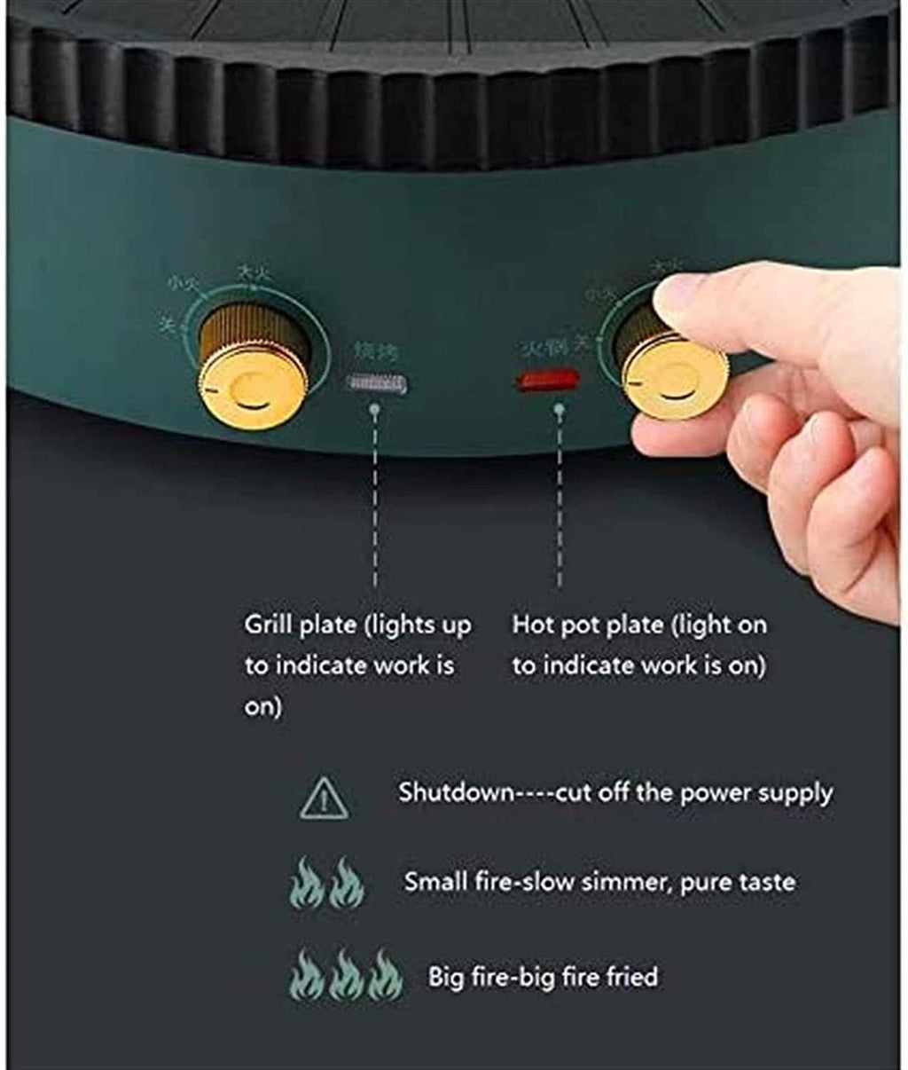 Barbecue Hotpot Indoor Electric Grills Household Barbecue Hot Pot Two-in-One Double Pot 1700W Barbecue Hot Pot (Color : Green 2, Size : 34 * 10CM)