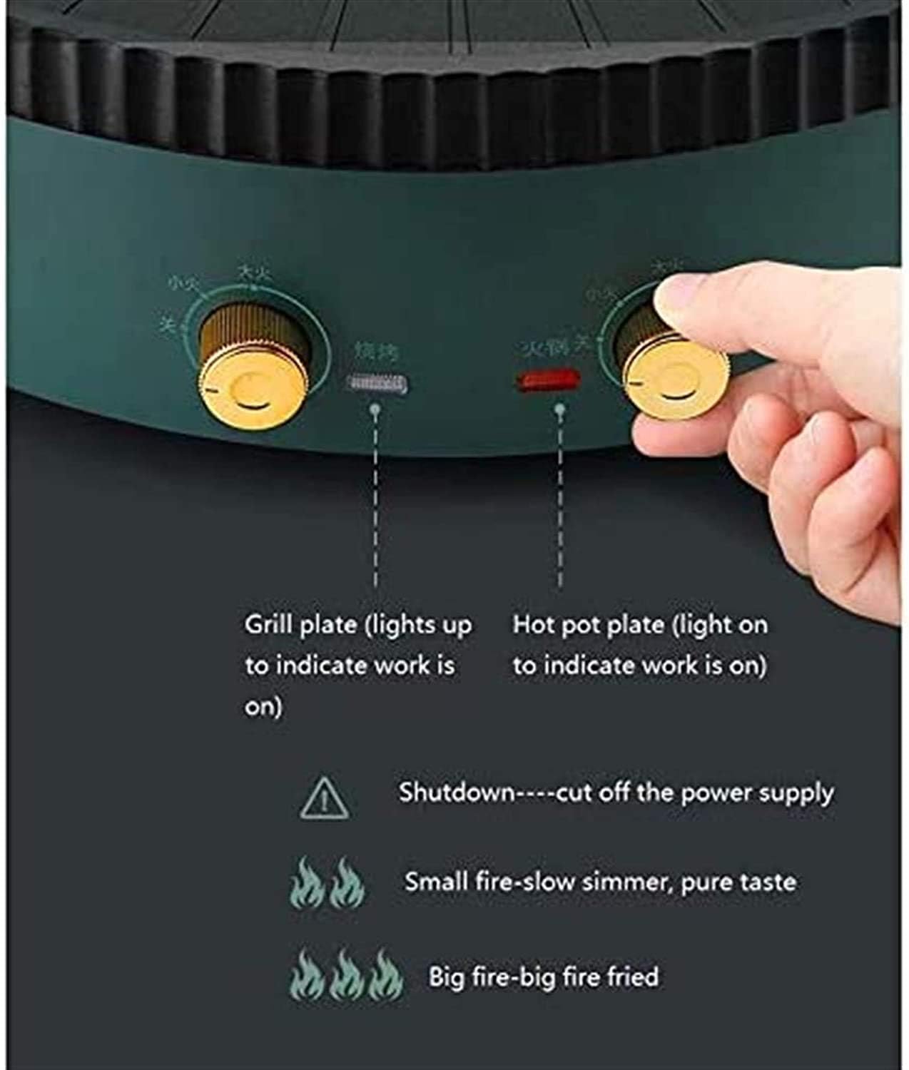 Barbecue Hotpot Indoor Electric Grills Household Barbecue Hot Pot Two-in-One Double Pot 1700W Barbecue Hot Pot (Color : Green 2, Size : 34 * 10CM)