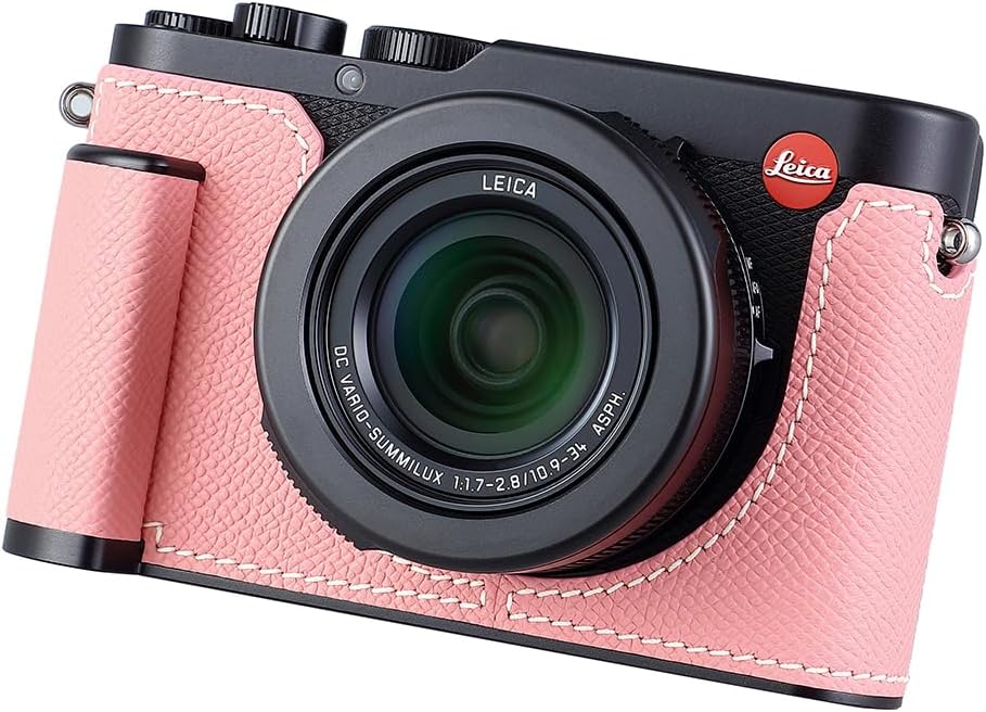 Camera Half Case for Leica D-LUX 8, Vintage Metal Genuine Leather Instant Camera Protective Cases Stylish Portable Shockproof (Pink)