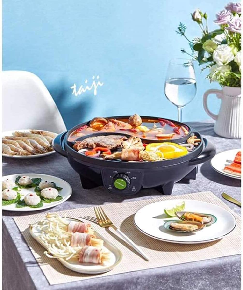 BBQ Smokeless Grill Portable Electric Grill, Electric Hot Pot Pot Home Multi-function Korean Smokeless Non-stick Pan Large Capacity Non-stick Baking A Pot Barbecue 2-4 People,Household Nonstick Electr