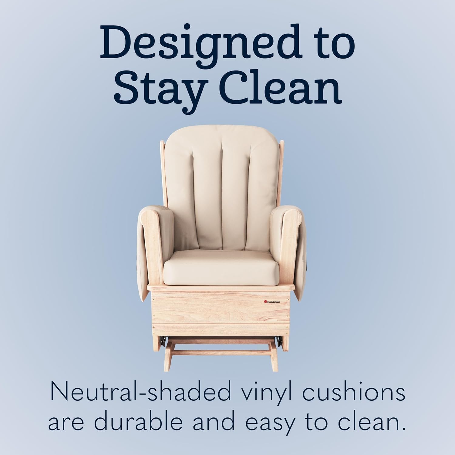 Foundations SafeRocker Standard Glider Rocker - Baby Feeding and Rocking Chair for Nursery, Daycare Environment - Nursery Rocking Chairs with Wood Skirt Base - Tan Vinyl