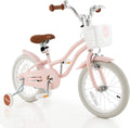 BABY JOY Kids Bike, 12 14 16 18 20 Inch Boys Girls Bike w/Adjustable Seat, Removable Basket, Handbrake & Coaster Brake, Training Wheels or Kickstand, Kids Bicycle with Multi-Color